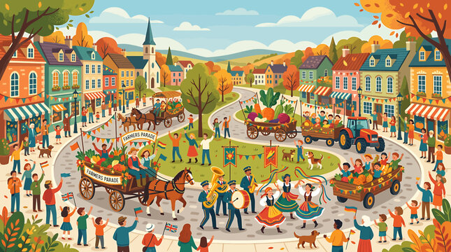 Autumn festival in a quaint small town square.