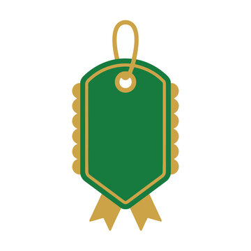 Green and gold tag with ribbon
