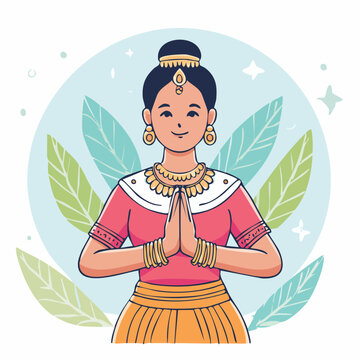 Indian woman in traditional attire offering Namaste greeting