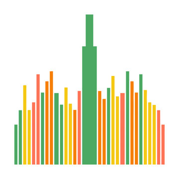 Abstract bar chart with green, orange, yellow, and coral bars