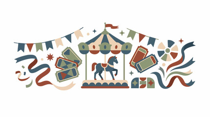 Colorful carnival carousel horse and festive decorations illustration. © Gofur