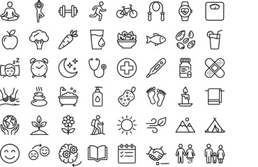Fototapeta premium Collection Of Line Icons Representing Health Lifestyle And Nature