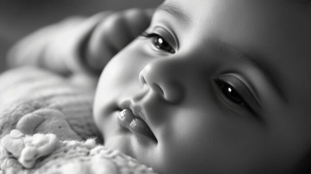 A newborn child with soft facial features and innocent expression