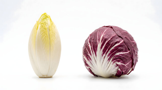 Fresh Belgian endive and red radicchio isolated on white background