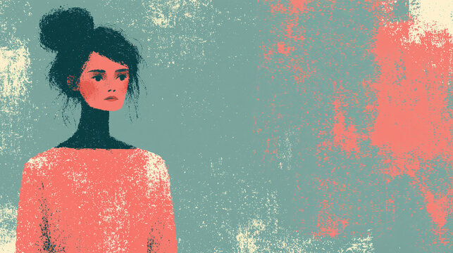 
Anxious Young Woman Illustration &ndash; Textured Portrait for Mental Health & Emotional Wellbeing Content, Woman Feeling Anxious Illustration &ndash; Minimalist Portrait, Mental Health & Self-Care Concept