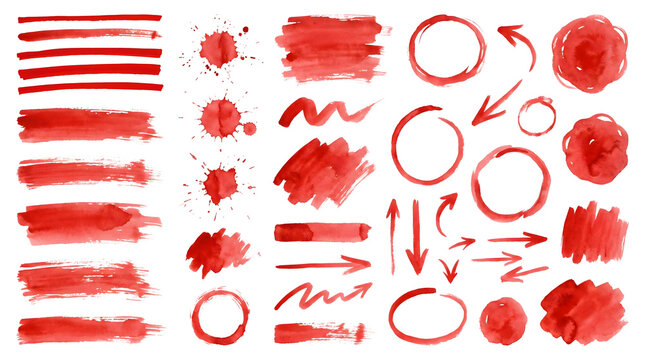 Red Watercolor Brush Strokes and Splatter Set PNG
