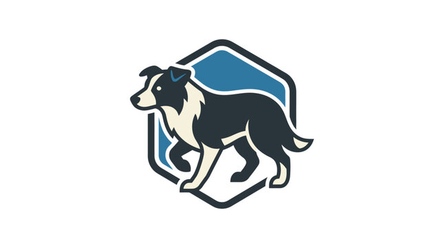 Border collie dog emblem in hexagonal frame