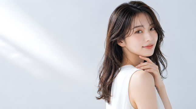 透明感のあるモデル女性のスキンケア美容ポートレート
