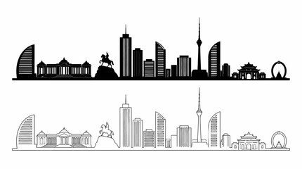 Obraz premium Ulaanbaatar skyline silhouette, iconic landmarks, graphic vector