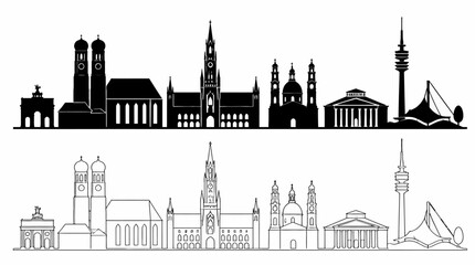 Obraz premium Munich Skyline Silhouette and Outline