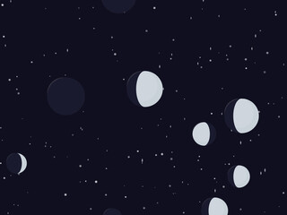 Naklejka premium Moon Phases Celestial Pattern Dark Background