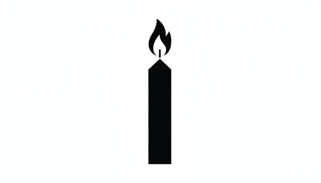 Minimalist black silhouette illustration of a single tall burning candle representing peace remembrance or a warm relaxing evening mood.