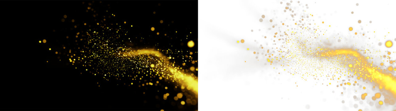 Bright yellow particles and lines create a dynamic scene on a transparent background during a creative design moment