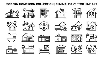 Fototapeta premium Modern Home Icon Collection: Minimalist Vector Line Art Set for Real Estate & Technology
