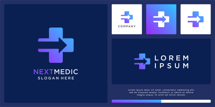 Next medic logo design template with arrow