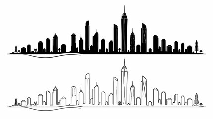 Obraz premium Cityscape Silhouette and Outline: Black and White Skyline