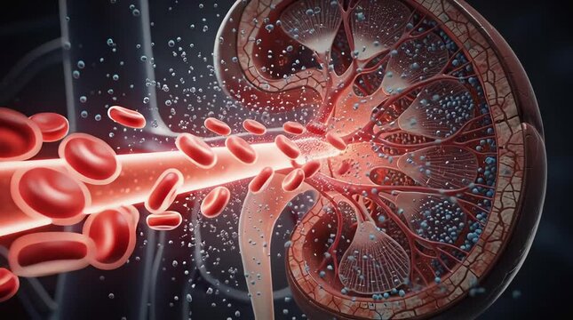 Kidney Filtration Process with Dynamic Blood Cell Flow