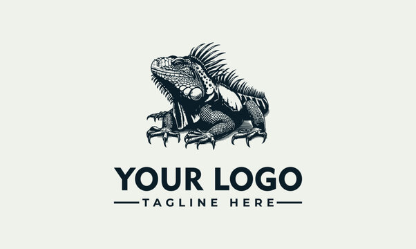 Vintage iguana lizard hand drawn engraving style vector logo illustration