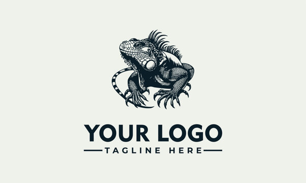 Hand drawn iguana lizard vector logo illustration