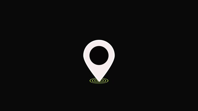 GPS location pointer animated with radio wave, location pointer, pin icon on black background. Location icon or map pin simple location icon animation 