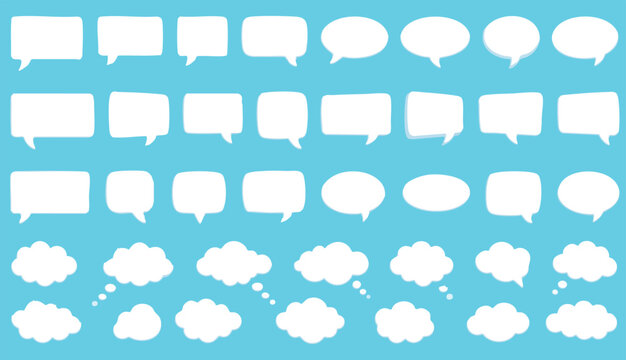 3d speech bubbles. White chat message text bubble, thinking and dialogue empty balloons. Thought comic clouds, online talking box isolated vector set