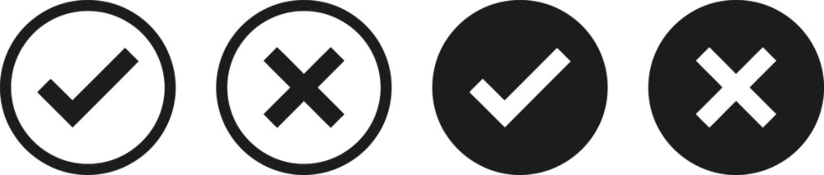 Check mark and cross symbol icon set for choice and decision making with decision incorrect validate invalidate selection minimalist interface feedback positive negative
