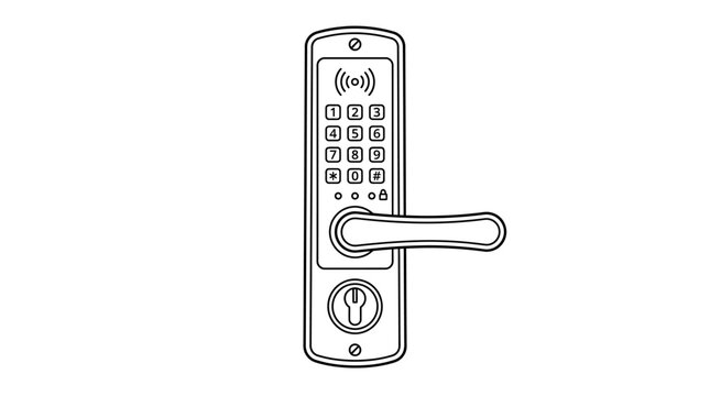 Smart Door Lock Outline Vector Illustration