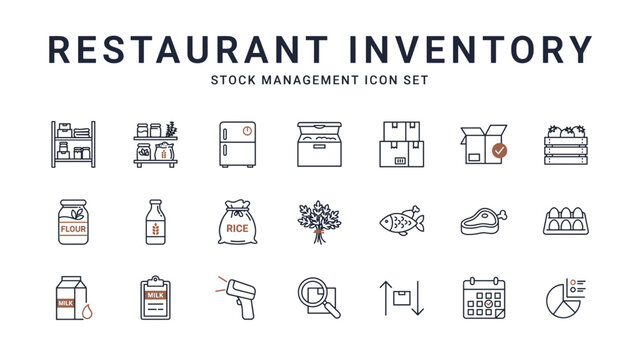 Food supply and storage outline icons &ndash; Great for logistics platforms, inventory software, or business apps.