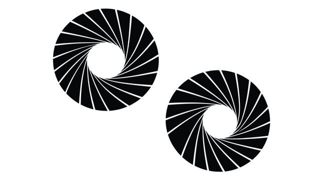 Two circular black camera shutter iris icons with sharp blades on a clean white background