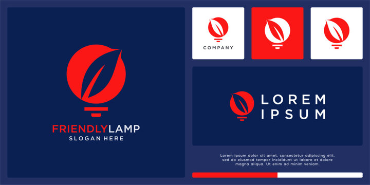 Friendly lamp logo design template with leaf