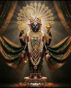 Dwarkadhish Krishna Idol &ndash; Forest Green Divine Temple Glory