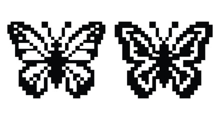 Two pixelated butterfly silhouettes against a white background silhouette butterflies © MdGolam
