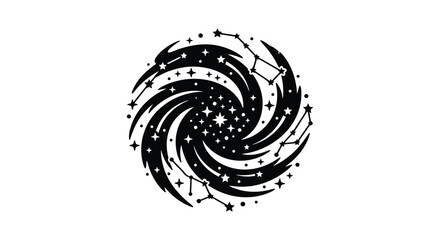Spiral galaxy with stars and constellations black silhouette astronomy astral © MdGolam
