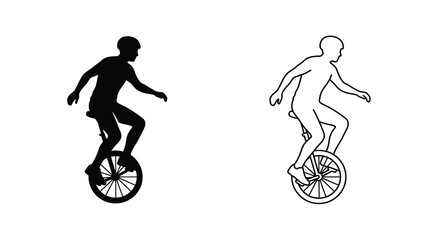 Unicyclist Performing Silhouette Against A White Background Two Versions unicycle © MdGolam