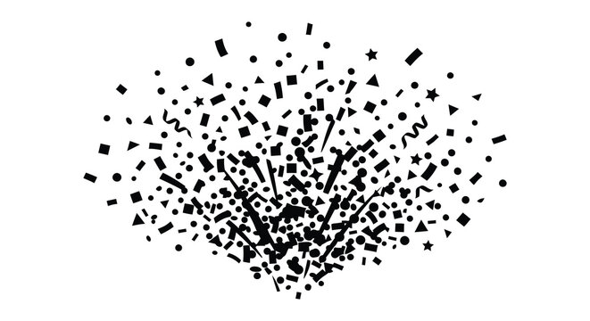 Confetti scatter forming a heart shape black and white silhouette