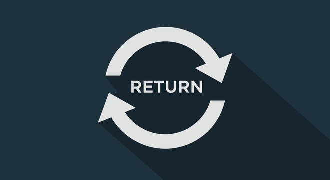 Return arrow icon with text flat design on dark background