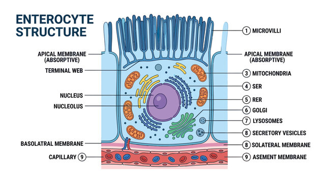 Enterocyte Structure: Intestinal Cell Anatomy Diagram with Labels