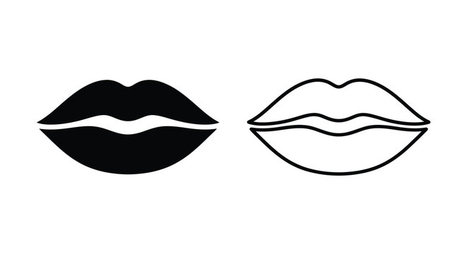 Two lip silhouettes one filled black and one outlined a graphic depiction silhouette