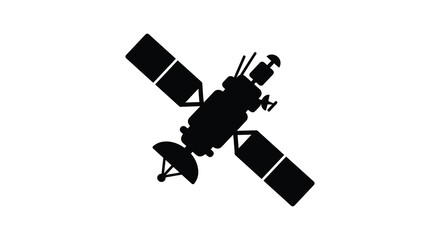Satellite With Solar Panels And Antennas Black Silhouette spacecraft communications © MdGolam