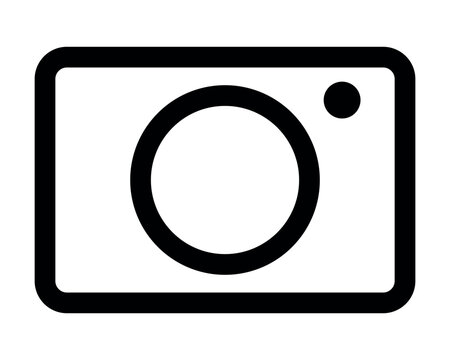 camera line icon symbol, vector black and white silhouette shape illustration isolated on white
