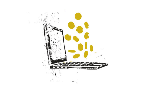 Laptop with Flying Gold Coins Representing Online Income and Digital Earnings Vector Illustration Isolated on Transparent Background