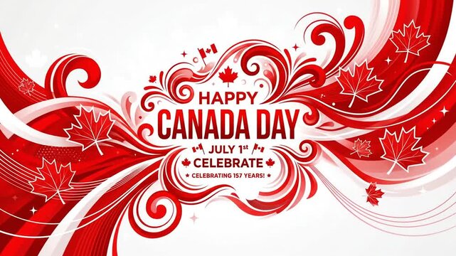 Happy Canada Day Celebration Motion Graphic with Red Maple Leaf Pattern