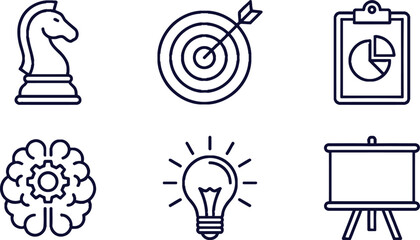 Fototapeta premium Set of minimalist business strategy and idea icons simple line art vector design elements for web app and presentation graphics
