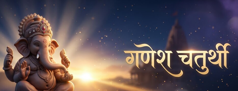 Ganesh Chaturthi Hindi Festival Banner &ndash; Sapphire Golden Halo