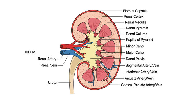 Human Kidney Anatomy Diagram: Cross-section with Labels