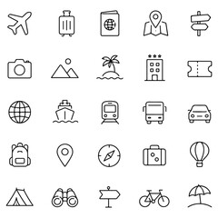 Fototapeta premium Travel set. Large set of line icons on a white background