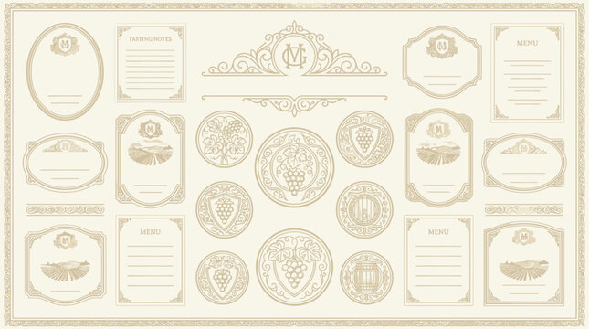 Elegant Vintage Decorative Labels and Ornate Frames - Vector Graphics