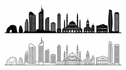 Fototapeta premium Sharjah City Skyline Silhouette and Outline Vector Illustration