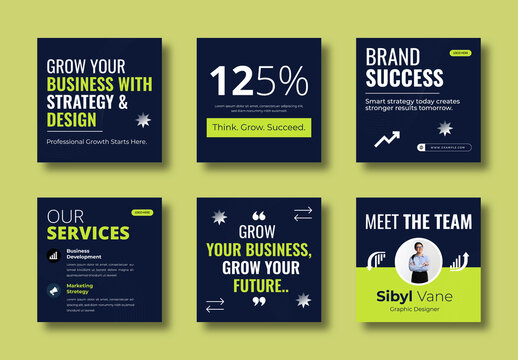 Business Growth Social Media Post Template Set Design