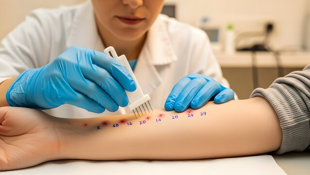 Allergy Skin Test: Doctor Performing Prick Test on Patient's Arm for Diagnosis